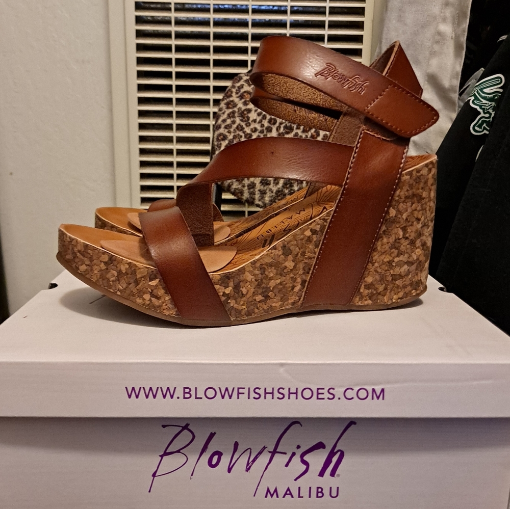 Blowfish brown strappy wedges